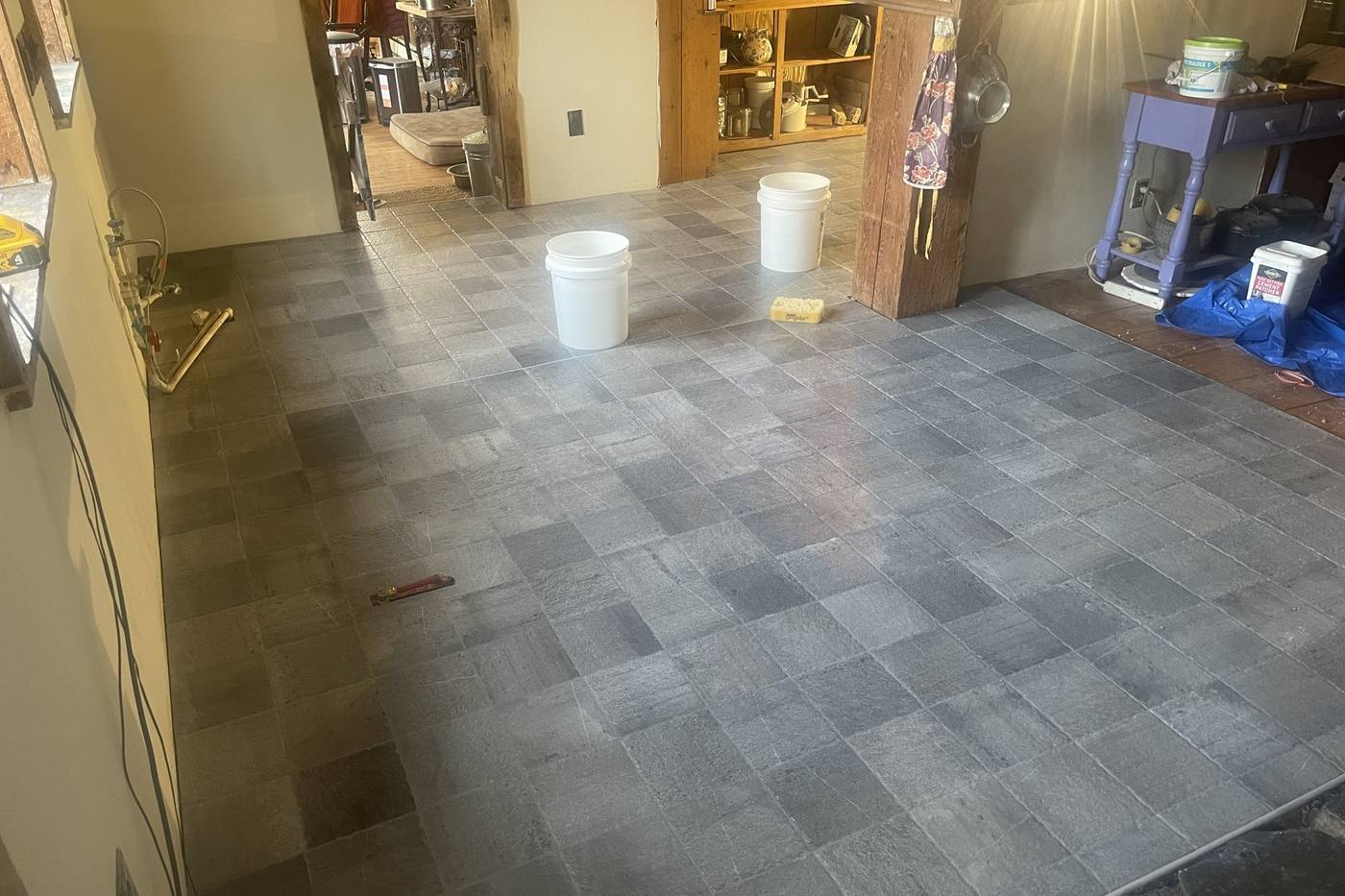 A slate tile floor